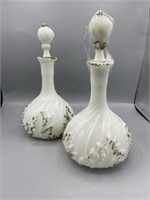 Pair of Ornate victorian milk glass Decanter