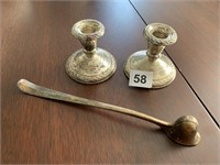 STERLING WEIGHTED CANDLE STICKS, CANDLE SNUFFER