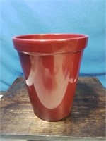 Deep red ceramic flower pot 7 inches tall