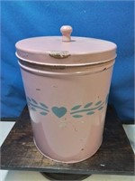 Vintage pink metal canister or cookie jar or