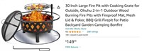 30 Inch Large Fire Pit with Cooking Grate
