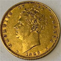 1829 Gold Sovereign - George IV Bare Head