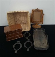 Vintage picture frames, jewelry box, silver