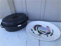Roasting Pan and Ceramic Turkey Plate