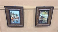 2 FISHING THEME FRAMED PRINTS 13" X 17"