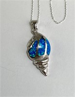 18" Italian Sterling Fire Opal Shell Necklace