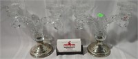 2 WEIGHTED STERLING & GLASS CANDLESTICKS 8"