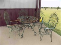 5 Pc Patio Set-Green Wrought Iron Table 4 chairs