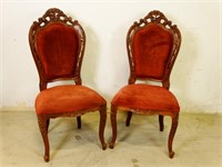 Pair of (2) Vintage, Red-Padded Parlor Chairs