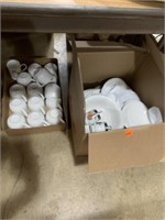 Box of White Bowls Plates Saucers and Cups