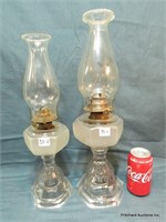 2 Antique Fish Scale & Frosted Panel Oil Lamps