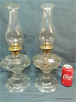 Pair Of Octagon Glass Antique Oil Lamps