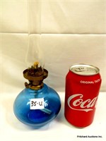 Great Miniature Cobalt Base Antique Oil Lamp