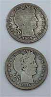 1909-D & 1916-D Barber Silver Quarters