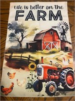 12 x 18 Double Sided Garden Flag Farm Barn Tractor