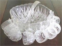 Glass Punch Bowl with Cups and Plastic Ladle