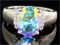 Oval 5.16 ct Natural Rainbow Topaz & Diamond Ring