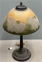 Reverse Painted & Cast Metal Table Lamp