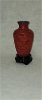 Chinese Red Cinnabar Carved Brass Vase
