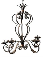 French Iron Basket Light Fixture with Leaves