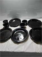 Vintage Black enamel plates with cups.