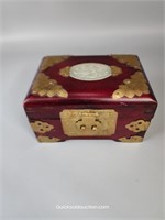 Cherry Wood Oriental Jade Inlay Jewel Box