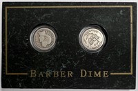 Two Barber Dimes in Display Block