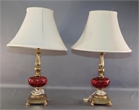 Pair of Vintage Cranberry Lamps