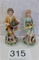 Homco Picking Grapes Flowers Dogs Figurine Set