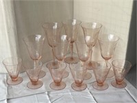 Vtg. Pink Depression Etched Glass Tallest 7 1/2”