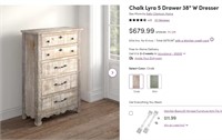 W9301 Chalk Lyra 5 Drawer 38" W Dresser