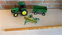 John Deere 2755 toy tractor, wagon, hay rake