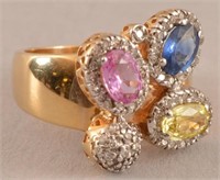 14kt Gold Multi Colored Sapphire Diamond Ring