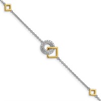 14 Kt- Two-tone Diamond Circle Square Bracelet