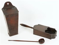 Early 19th C. Candle Box, Tithe Box & Toddy Ladle