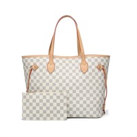 O3470  GOWELL Checkered Tote Shoulder Bag - Cream