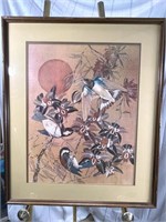 Birds in Branches Hand Colored Etching