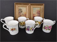 6 x Royal Minister tea cups and 2 mini pictures