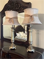 Pair of Brown, Dark Pink, and Gold Bow Tie Lamps
