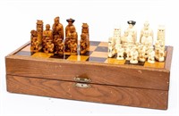 Vintage Carved Ivory Asian Chess Set