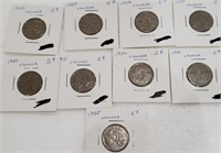 9 CDN Nickels 1922-1935