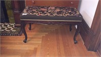 Fancy Wood Fireside Bench With Needlepoint Seat