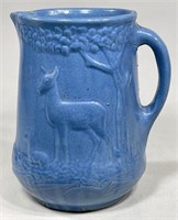Blue Glaze Stoneware Deer & Fawn Pitcher
