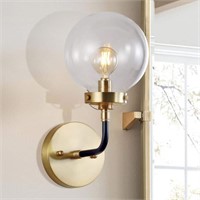 $100  Caleb 1-Light 8 in. Black/Brass Wall Sconce