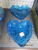 2 Blue Pinwheel Heart Shape Dishes