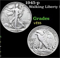 1945-p Walking Liberty Half Dollar 50c Grades vf++