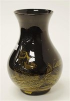 Stuart crystal black art glass vase