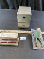 Tiny File Cabinet, Fancy Pens, Hold Punch