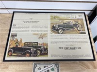 Vintage framed Chevrolet magazine advertising