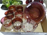 BOX: 8PC RED AND CLEAR GLASS
